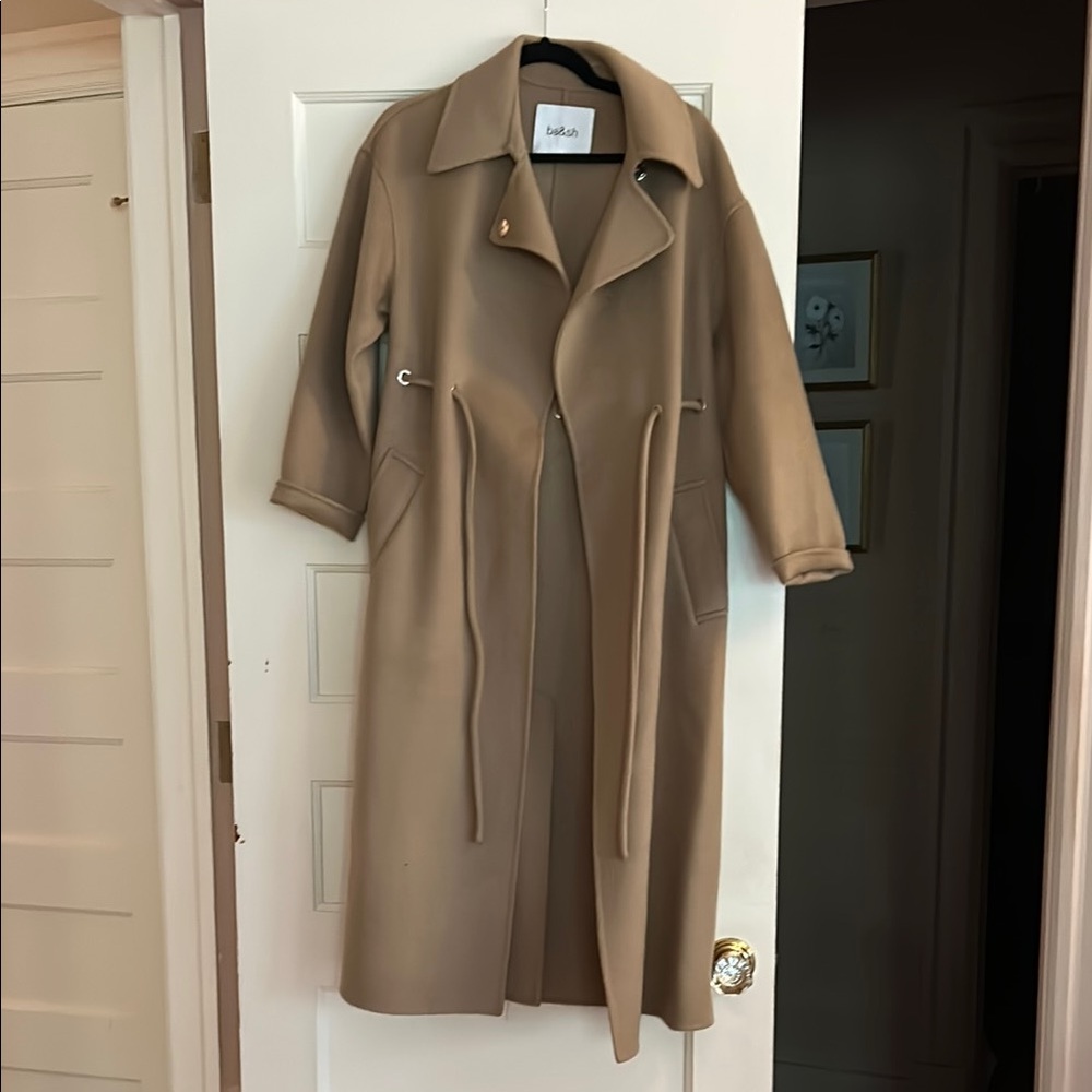 ba&sh Tan Trench Coat with Notched Lapel and Tie Belt